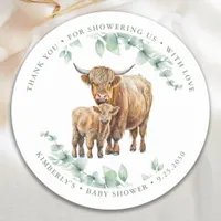 Highland Cow Greenery Farm Animals Baby Shower Classic Round Sticker
