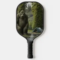 Huge Bigfoot sitting next to Tent in the Woods Pickleball Paddle