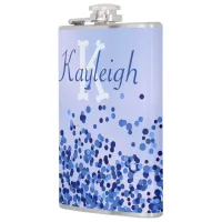 Simple Blue Brushed Metal and Glitter Monogram | Flask