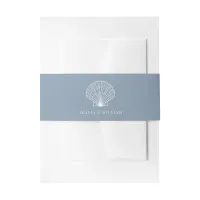 Dusty Blue Seashell Beach Minimal Wedding  Invitation Belly Band