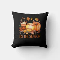 Tis The Season Pumpkin Leaf Latte Fall Softball Throw Pillow