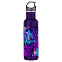 Purple, Blue Modern Abstract Fluid Art Marble Cell Stainless Steel Water Bottle