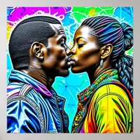 Black Couple Kissing in Love  Poster