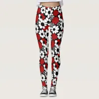 Red, Black and White Flowers Whimsical Leggings