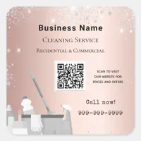 Cleaning service rose gold silver glitter dust QR Square Sticker