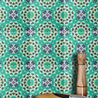 Green & Gray Hearts Ethnic Boho Geometric Pattern Ceramic Tile