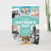 8 Photo Collage Teal Happy Mother's Day Card