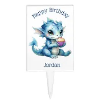 Cute Blue Baby Dragon Eating a Cupcake Cake Topper