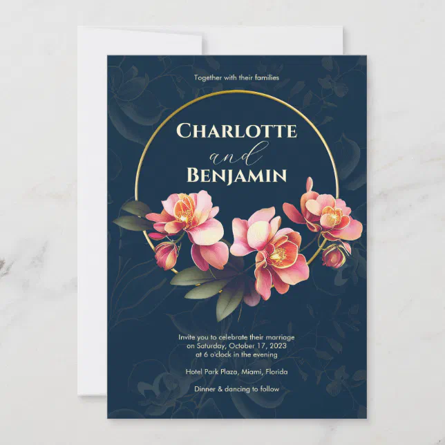 Pink Orchid Flowers | Round Frame | Wedding Invitation