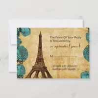 aqua vintage eiffel tower wedding rsvp 3.5 x 5