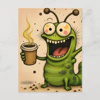 funny cartoon style over caffeinated caterpillar postcard