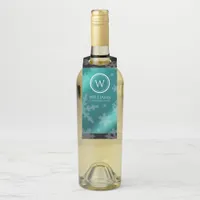 Festive Light Blue Foil Snowflakes Monogram Name Bottle Hanger Tag