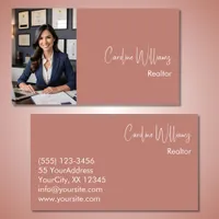 Modern realtor real estate agent photo dusty rose business card