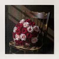 Pretty Roses on a Rustic Chair   Jigsaw Puzzle