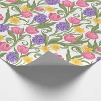 Pink Tulips, Yellow Daffodils, Purple Hyacinths Wrapping Paper