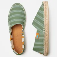 Kale Green Colored Horizontal Striped Slip-on Espadrilles