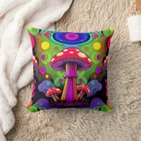 Psychedelic Vibrant Colorful Retro Mushrooms Throw Pillow