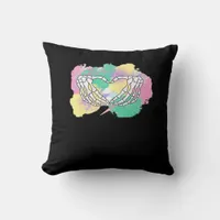 Skeleton Hands Heart With Abstract Coloured Backgr Throw Pillow
