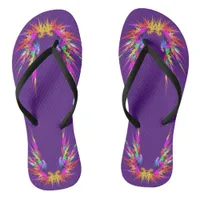 Phoenix - colorful fractal art on black flip flops