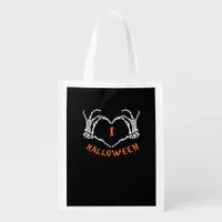 Slogan  Halloween. Heart Gesture Made Of Skeleton  Grocery Bag