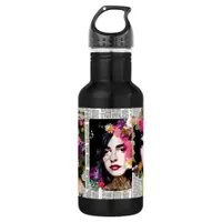 Paper Collage Style Art | Vintage Ladies Stainless Steel Water Bottle