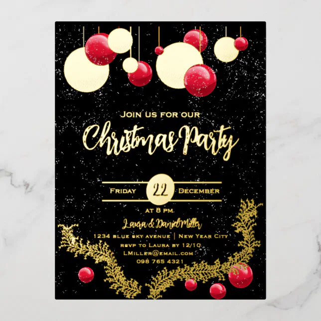 Christmas decorations and snow foil holiday postcard