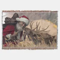 Kissing Santa and Moose Throw Blanket