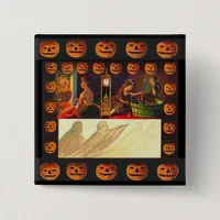 Vintage Women, Ghost and Jack o' Lanterns Button