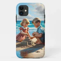 Children Building a Sandcastle on the Beach  iPhone 11 Case