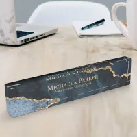 Elegant Professional Navy Blue Gold Agate Geode Desk Name Plate