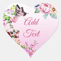 Pretty Flowers and Butterfly Heart Heart Sticker