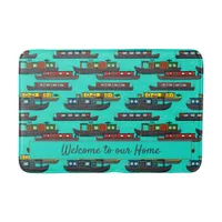 Houseboat Narrowboat Colourful Barges Patterned Bath Mat