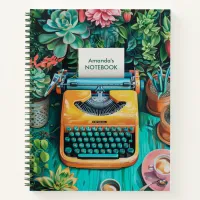 Typewriter with Colorful Plants | Botanical Print Notebook