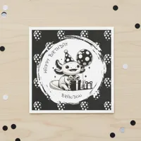Black and White Axolotl & Balloons Birthday Napkins