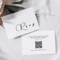 Minimalist Calligraphy Wedding RSVP QR Code Card