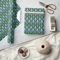 Blue and Green Modern Geometric Arrow Rows Wrapping Paper