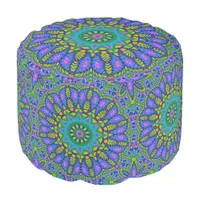 Trippy Hippie Purple Aqua Mandala Pouf