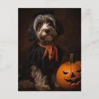 Cute Halloween Dog With Jack O Lantern Postcard