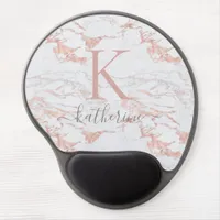 Chic Pink Rose Gold Foil Marble Monogram Gel Mouse Pad