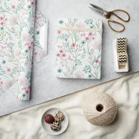 Spring Wildflower Print Blush & Soft Green Art Wrapping Paper