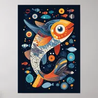 Geometric Fish Illustration Poster