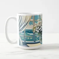 Pretty Ocean View and Vase of Flowers  Coffee Mug