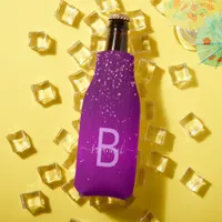 Purple pink confetti name girly bottle cooler