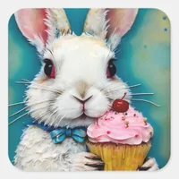 Bunny with a Cupcake Square Sticker