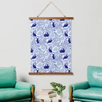 Blue Chinoiserie Rabbit-Vintage Rabbit &Floral Art Hanging Tapestry