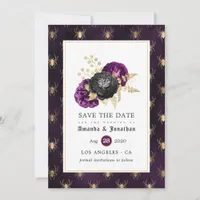 Purple and Gold Floral Spiders Gothic Wedding Save The Date