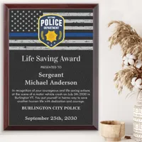 Police Life Saving Custom Logo Thin Blue Line Award Plaque
