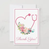 Pink Floral Stethoscope Heart Nurse Thank You