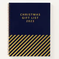 Christmas Classy Navy Gold Foil Stripes Gift List Notebook