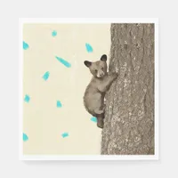 Little Bear Cub Climbing Tree Party Napkins